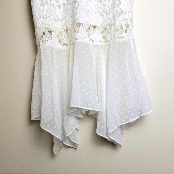 White Lace Midi Dress with Ruffled Trim and Neckline NWOT - Picture 9 of 10